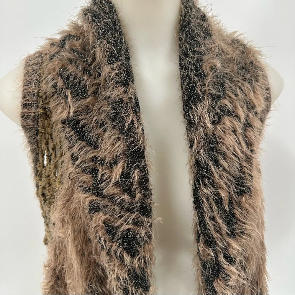 SKINNY BUNNY Fuzzy Crochet Open Cardigan Sz L Tan